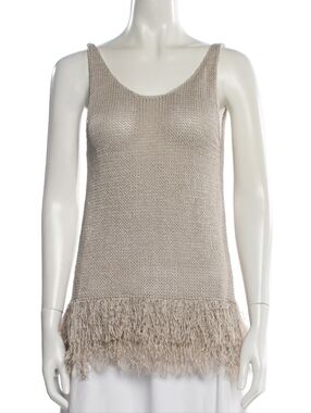 Brunello Cucinelli Sleeveless Knit Fringe Hem Tank Top - Grey